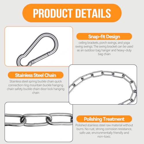 Heavy Duty Stainless Steel Chain, 20 Inch Stainless Steel Swing Chain with 2 Carabiners, Security Chain Suitable for Boxing Punching Bag, Porch Swing Hammock Chair Hanging - color: 30 Inch 1 Pcs