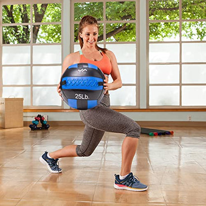JFit Wall Ball – Premium Soft Weighted Exercise Ball for Strength, Conditioning, Gym & Home Workouts, 4-30 LB - color: Blue/Black, style: 8-Pound