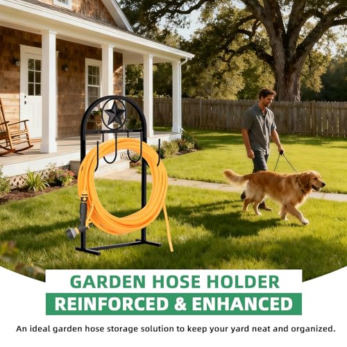 Garden Hose Holder - Upgraded Sturdy Hose Pentagram Holder, Freestanding Heavy-Duty Hose Reel, Sturdy Water Hose Holder and Hose Storage for Outside, Lawns and Yards,Black - style: Star