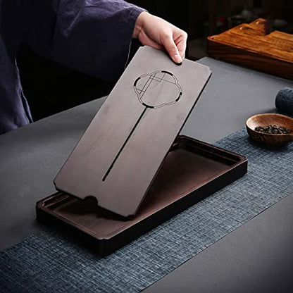 Water Storage Tea Tray, Chinese Drinks Drainage Box Decorative Household Tea Serving Board Large Capacity Detachable Teaware for Kitchen Cafe Office (S)