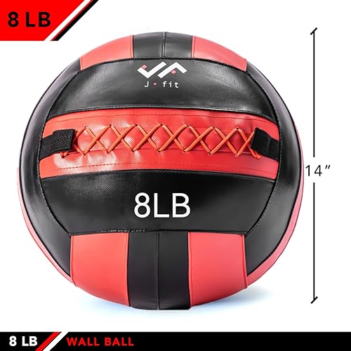 JFit Wall Ball – Premium Soft Weighted Exercise Ball for Strength, Conditioning, Gym & Home Workouts, 4-30 LB - color: Red/Black, style: 8-Pound
