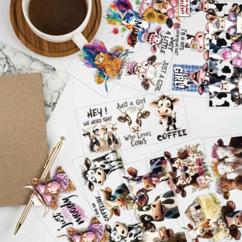 arricraft 10 Pcs Cattle Theme Cup Printing UV Transfer Papers, 10 Styles Highland Cattles Funny Cows PVC DIY Heat Transfer Stickers for 16 OZ Glass Cups Crafts 9.5x4.3inch - style: Cattle Theme