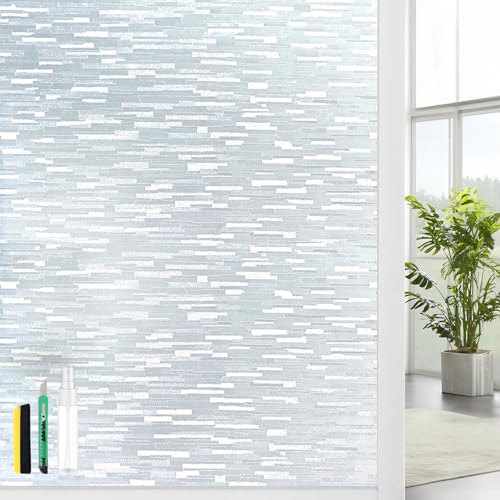 Window Privacy Film, Frosted Glass Window Film with Non-Adhesive UV Blocking Clings Removable Window Stickers Decorative Frosting Vinyl Film for Home Office 23.6 x 118.1 Inches - size: 23.6 x 118.1