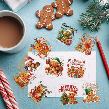 20 Pcs Christmas UV DTF Cup Wraps, Gingerbread Rub on Transfer Stickers Waterproof PVC Rub On Decals for 16 OZ Glass Bottles Cups Laptop Phone Case Decor - style: Christmas Gingerbread