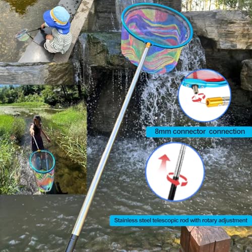 Fishing Nets with Bucket Fishing Retractable Landing Net Lightweight Aluminum Pole with Non-Slip Handle for Catch and Release and Release Frogs Butterfly Youth Outdoor - style: Blue + Pink