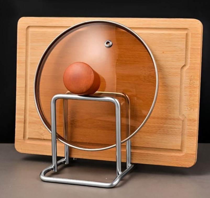 Pot Lid and Cutting Board Storage Rack, Stainless Steel Kitchen Storage Rack (for pot lids and cutting boards), Saves Countertop and Cabinet Space - color: Silver