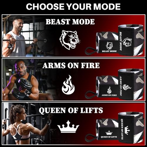 Elastic Cotton Weightlifting Wrist Wraps with Thumb Loops, 1 Pair - color: Black Camo, style: 18" – Beast Mode