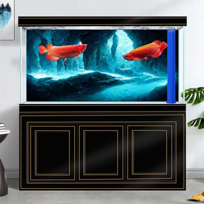 30X18 Inches Fish Tank Background, Underwater Cave Terrarium Background Decor, Blue Landscape Stone Durable Polyester Background with 8 EVA Double-Sided Tapes