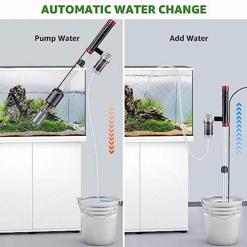 Electric Aquarium Vacuum Gravel Cleaner: 24W Fish Tank Vacuum Gravel Cleaner with Strong Suction for Automatic Water Change Algae Remover Sand Wash Water Shower and Water Circulation, Timed Off