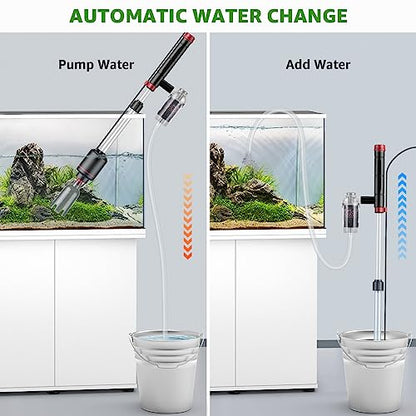 Electric Aquarium Vacuum Gravel Cleaner: 24W Fish Tank Vacuum Gravel Cleaner with Strong Suction for Automatic Water Change Algae Remover Sand Wash Water Shower and Water Circulation, Timed Off
