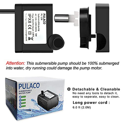 2Pcs Mini Submersible Water Pump (95GPH 5W) for Aquarium Fish Tank, Pond, Fountain, Hydroponics