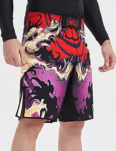 LAFROI Mens MMA Cross Training Boxing Shorts Trunks Fight Wear with Drawstring and Pocket-QJK01 - color: Blood Moon, size: X-Large