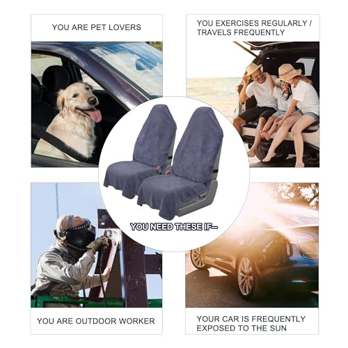 Car Seat Towel Cover, 2pcs Universal Front Seat Protector for Cars, SUVs and Trucks, Sweat Towel Car Seat Cover for Gym, Yoga, Swimming, Pets and Family Travel, Purple Gray - color: Dark Gray
