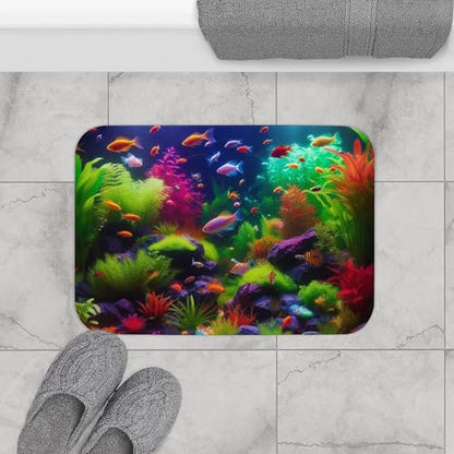 Premium UV-Reactive Fish Tank Gravel Bath Mat with Memory Foam Microfiber and Anti-Slip Backing