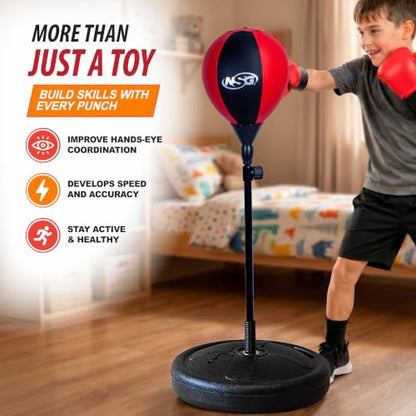 Punching Bag for Kids & Boxing Gloves Set - Adjustable Freestanding Speed Bag with Spring-Loaded Stand, Junior Boxing Gloves & Hand Pump - Portable, Easy Assembly for Boys, Teens, Toddlers Ages 4+ - size: Large