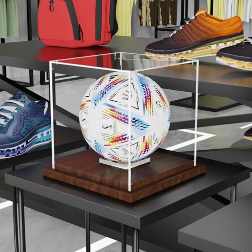 VGMiu Soccer Ball Display Case with Wood Base Clear Acrylic Soccer Case - size: Soccer Case