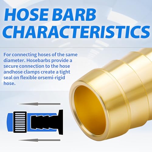 ChillWaves Brass Compression Tube Fitting, 1/2" OD x 1/2" Barb Compression Union Connector with Hose Clamp(5-PACK)