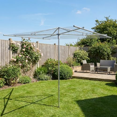 Household Essentials 17130-1 Rotary Outdoor Umbrella Drying Rack | Aluminum | 30-Lines with 210 ft. Clothesline,Silver - size: 84.0"L x 72.0"W x 72.0"H