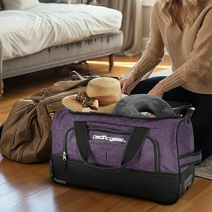 Pacific Gear Duffel Bag with Rolling Wheels - color: Purple, size: 21 inch