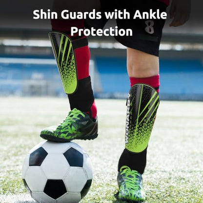 Shin Guards Soccer Youth Kids, Shin Guard Boys Girls Teenagers 2-18 Yrs Old | Soccer Shin Guards with Ankle Sleeves Protection - Football Shin Pads Equipment with Adjustable Strap - color: Green, size: Small