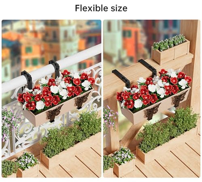 Window Box Brackets, Adjustable Planter Box Brackets, Heavy Duty Flower Railing Planter Bracket for Balcony, with Enhanced Bottom Support, Perfect for Deck, Fence and Garden - Black (2 Pack) - color: 2 Pcs - Black