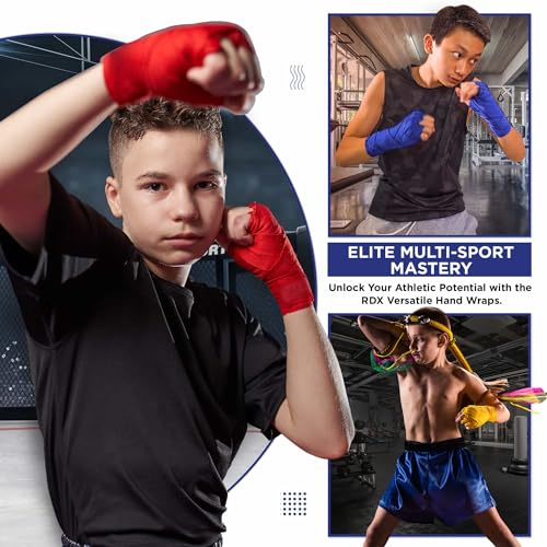 RDX Boxing Wraps Kids 2.5M Inner Gloves, Elasticated Thumb Loop Bandages, Junior Under Mitts Hand Fist Protector Wrist Support Straps, Muay Thai MMA Kickboxing Martial Arts Speed Bag Punching Training - color: CAMO GREY