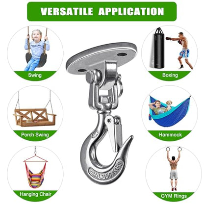 SELEWARE Heavy Duty Ceiling Mount Swing Hanger with 360 Degree Swivel | Stainless Steel Swing Hook with 1000 LB Capacity, Supports Aerial Yoga, Hammock Chair, Punching Bag and Swing Use - color: Silver Swing Hanger Hook