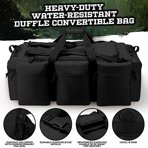 100L Large Military Duffle Bag Deployment Duffel Bag Sports Equipment Travel Luggage Bag with Detachable Backpack Straps… - color: Black