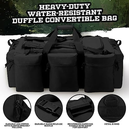 100L Large Military Duffle Bag Deployment Duffel Bag Sports Equipment Travel Luggage Bag with Detachable Backpack Straps… - color: Black