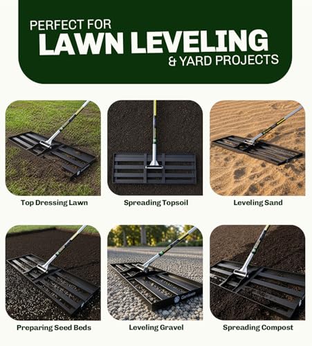 Lawn Leveling Rake 48 Inch x 10 Inch – Heavy Duty Lawn Leveler & Yard Leveling Rake – Steel Lawn Level Rake & Leveling Tool for Soil, Sand & Top Dressing