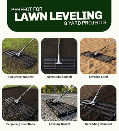 Lawn Leveling Rake 48 Inch x 10 Inch – Heavy Duty Lawn Leveler & Yard Leveling Rake – Steel Lawn Level Rake & Leveling Tool for Soil, Sand & Top Dressing