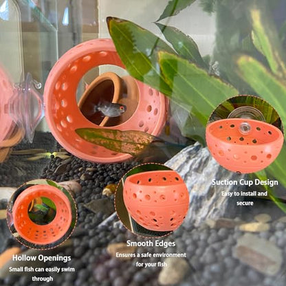 Betta Fish Tunnel with Suction Cup - Aquarium Fish Hideout Shrimp Cave Guppy Fish Tunnel Tank Accessories Aquarium Decor for Small Fish Shrimp (Pink)