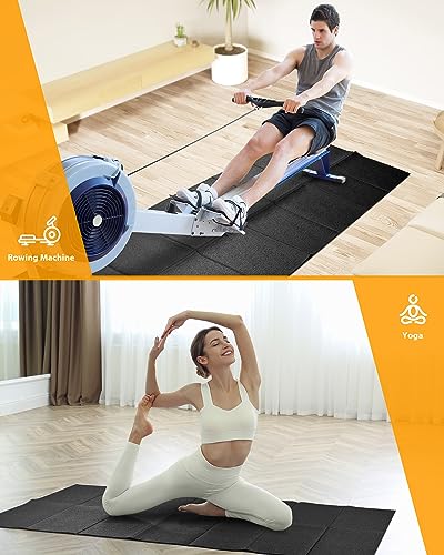Foldable Rubber Treadmill Mat - Exercise Bike Mat with Waterproof | Non-Slip, Shock Absorption, Exercise Equipment Mat, Protect Floor, for Home Gym Workout, for Bike/Elliptical, Mat for Carpet - size: 68"L x 24"W x 0.2"Th