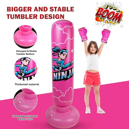 Onirii 66 Inch Kids Inflatable Punching Bag - color: Ninja Pink
