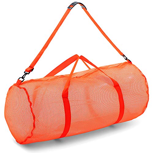Champion Sports Mesh Duffle Bag – Oversized Breathable Gear Bag with Zipper & Shoulder Strap for Sports, Gym & Travel - color: Orange