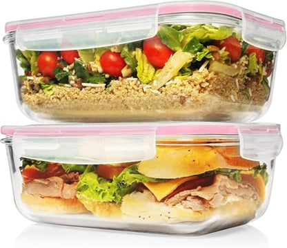 Razab 4 PC 1860ml / 63 Oz / 8 Cups Large Glass Food Storage Containers with Lids - Glass Meal Prep Containers for Roasting & Storing Leftover, Lunch Container with Lids, Microwave & Oven Safe - color: Pink