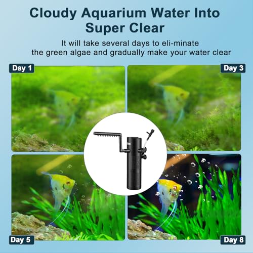 hygger Aquarium U-V Filter with Filter Sponge, U-V Light & Timer, Submersible Pump Filter for Green Water Clean, Internal Filter with Aeration & Rainfall for Fish Tank