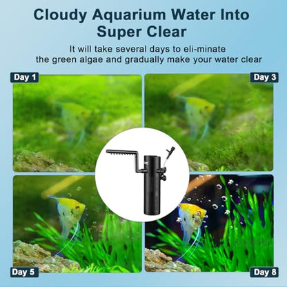 hygger Aquarium U-V Filter with Filter Sponge, U-V Light & Timer, Submersible Pump Filter for Green Water Clean, Internal Filter with Aeration & Rainfall for Fish Tank