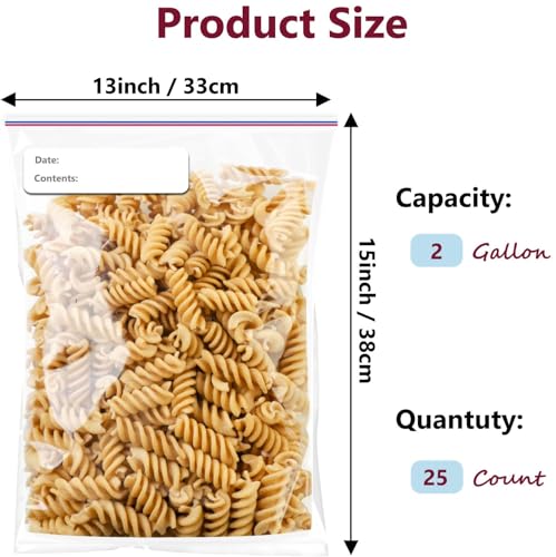 Large Plastic Bags With Zipper Top and Writable White Block, 2 Gallon,13x15in,2-Mil Thick,25 Pack,Storage Bags for Clothes,Travel, Moving, Reusable,Heavy-Duty,BPA-Free, Clear Plastic - size: 13x15in