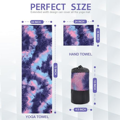 Eunzel Non Slip Hot Yoga Mat Towel with Grip Dots, 72" x 24" - color: Z- Purple & Blue/Green & Purple(2 Pack )