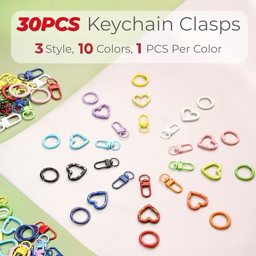 30PCS Keychain Clasp Set – 10 Colors Small Set with Lobster Clasps, Heart-Shaped Clasps and Spring O Rings for DIY Crafts, Gifts, Keychains & Classroom Projects - color: 10 colors-30pcs