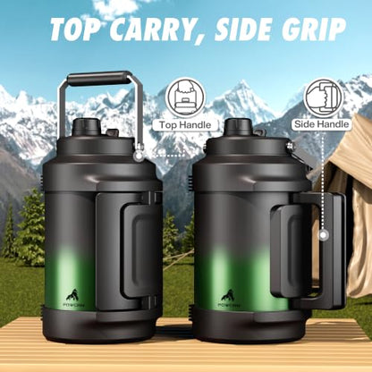POWCAN 128 oz Insulated Water Bottle: 2-in-1 Straw Spout Lid, Dual Handle, Leakproof, Keep Cold 48H, Gallon Stainless Steel Water Jug for Camping, Travel, Gym, Hydration, Fitness, Daily (Ranger) - color: Ranger, size: 128 Ounces
