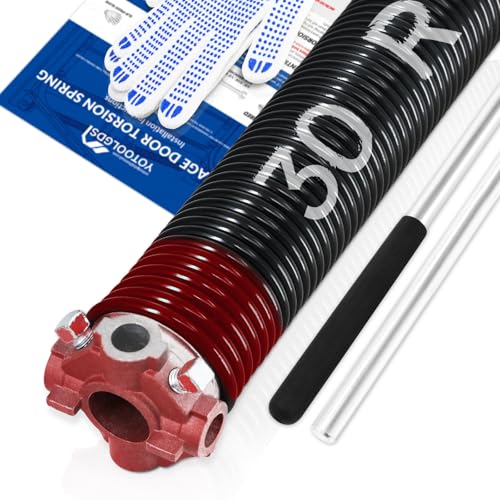 Right Hand Wind（Red Cone）1.75" Garage Door Torsion Spring with Non-Slip Winding Bars & Gloves, Precision Electrophoresis Black Coated, for Replacement, MIN 16,000 Cycles (0.225x1.75''x30'') - size: 0.225X1.75"X30"-R