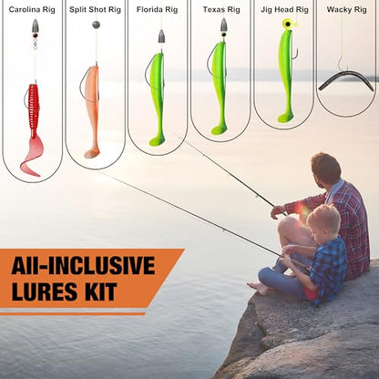 TRUSCEND Complete Fishing Accessories - Tackle Box with Tackle Included, Fishing Hooks, Jig Heads, Sinkers, Weights, Swivels, Snaps, Bobbers, Leaders - Fishing Gear Set for Bass Trout Panfish Walleye