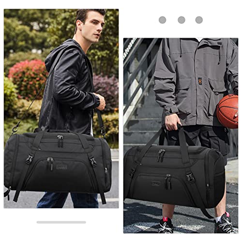 Gym Duffle Bag for Women Men 40L Waterproof Sports Travel Duffel Bags with Shoe Compartment,Wet Pocket Large Weekender Overnight with Toiletry Bag,Black - size: 40L
