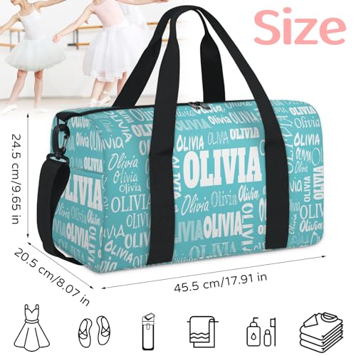 Custom Named Dance Ballet Bag, Dark Turquoise Blue Solid Color - color: Blue