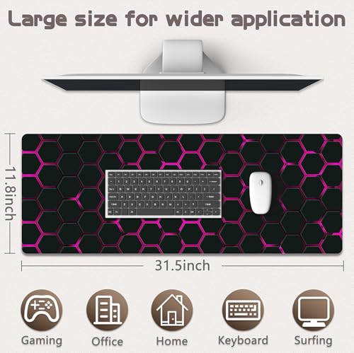 Gaming Mouse Pad - (31.5"×11.8") Honeycomb Large Mouse Pads for Desk - Desk Mat for Keyboard and Mouse with Non-Slip Base, Desks Pad Matfor Game/Office & Home（Black Rose Red） - color: Black Rose Red