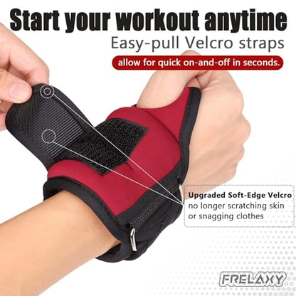 Frelaxy Wrist Weights with Thumb Loops for Men Women (Pair) - color: Red, size: 3 lbs x 2