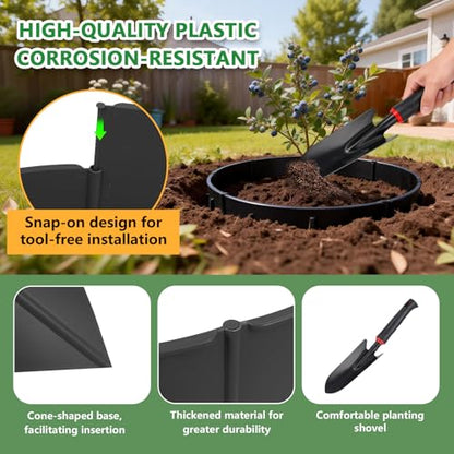 48PCS Planting Grow Rings with Shovel, Diameter Range 8.3-15.7in Adjustable Round Plant Support Garden Circle Ring for Watering Planting Edging Border Ring for Vegetables