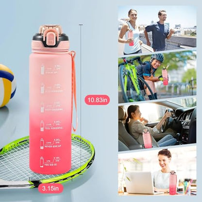 Water Bottle with Straw 1L,Boys Water Bottles with Straw 1 Litre,Waterbottle Leak-Proof Sports Water Bottle,Plastic Drinks Bottles Toxin Free，Bpa-Free (Pink) - color: 03-Pink